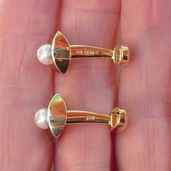 Mikimoto Pearl & MOP Cufflinks - 18K YG - Original Gift Box - Looks New - Picture 9 of 12